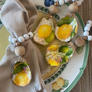 Oyster Shell Napkin Rings-Yellow Lemon Set of 4